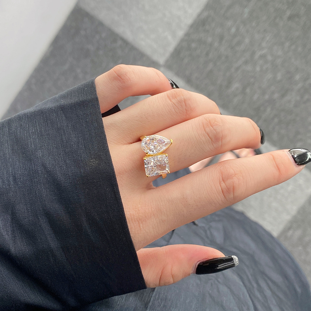 Fashion Geometric Sterling Silver Inlay Zircon Rings 1 Piece