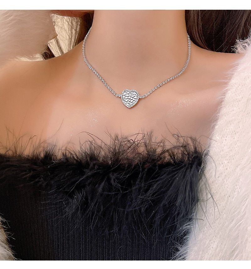 Fashion Heart Shape Titanium Steel Copper Plating Zircon Necklace 1 Piece