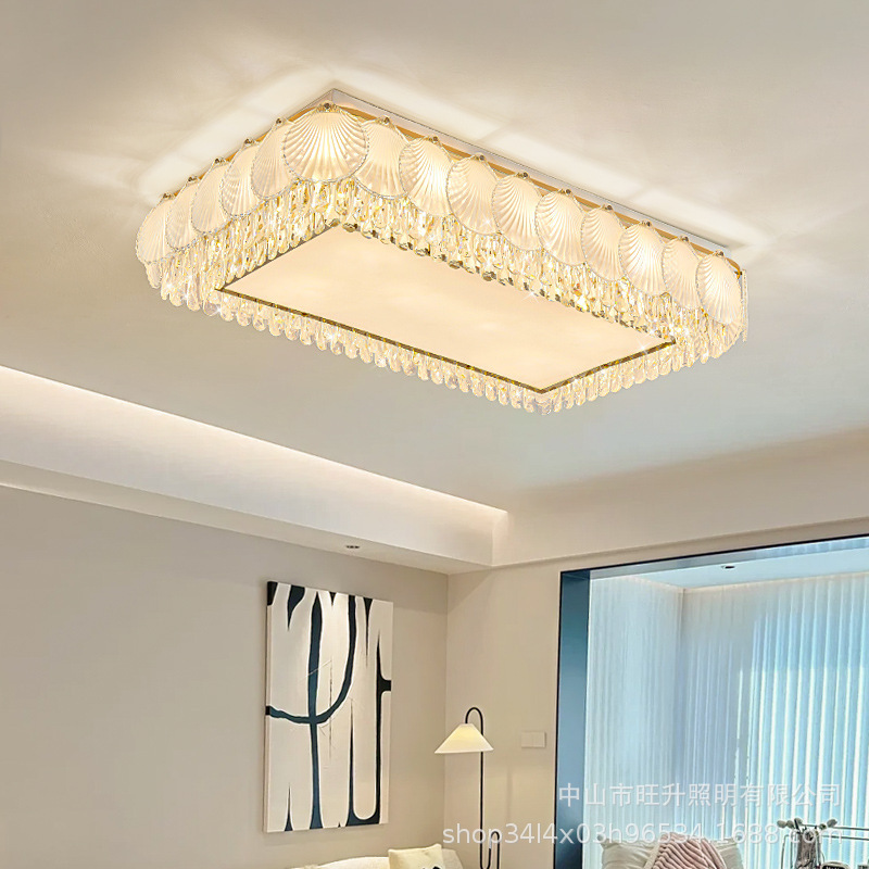 2025 new modern luxury living room ceiling lamp atmospheric square lamp creative skirt bedroom crystal lamp fan lamp