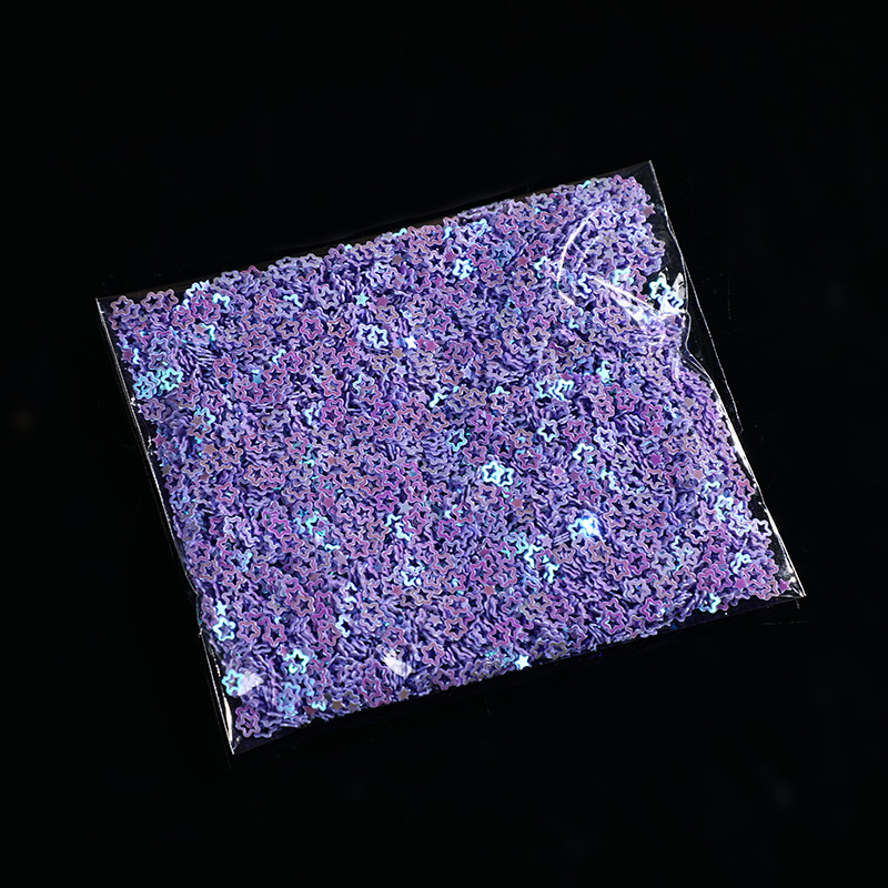 Nueva resistencia a altas temperaturas, brillo en polvo, plata láser, estrella de cinco puntas en forma especial, lentejuelas 1g, accesorios de uñas PET