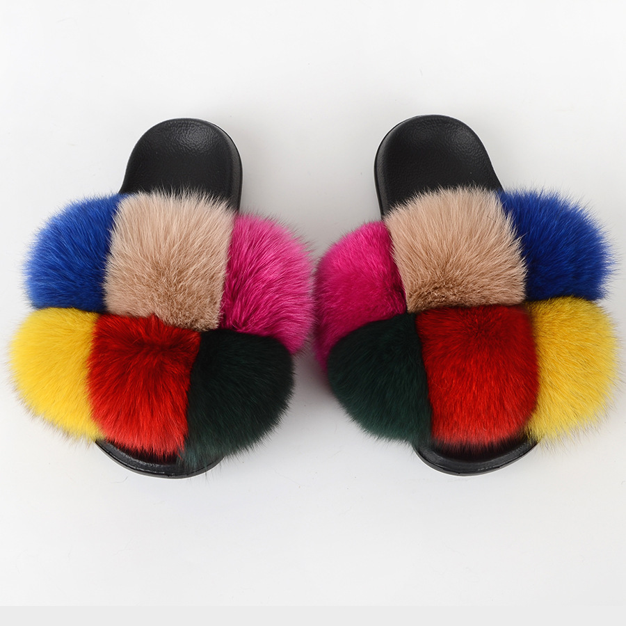 Zapatillas de bola de piel Zapatillas de bola de piel de ratón de zorro real Zapatillas de piel Zapatillas de piel Zapatillas de una palabra Sandalias y zapatillas