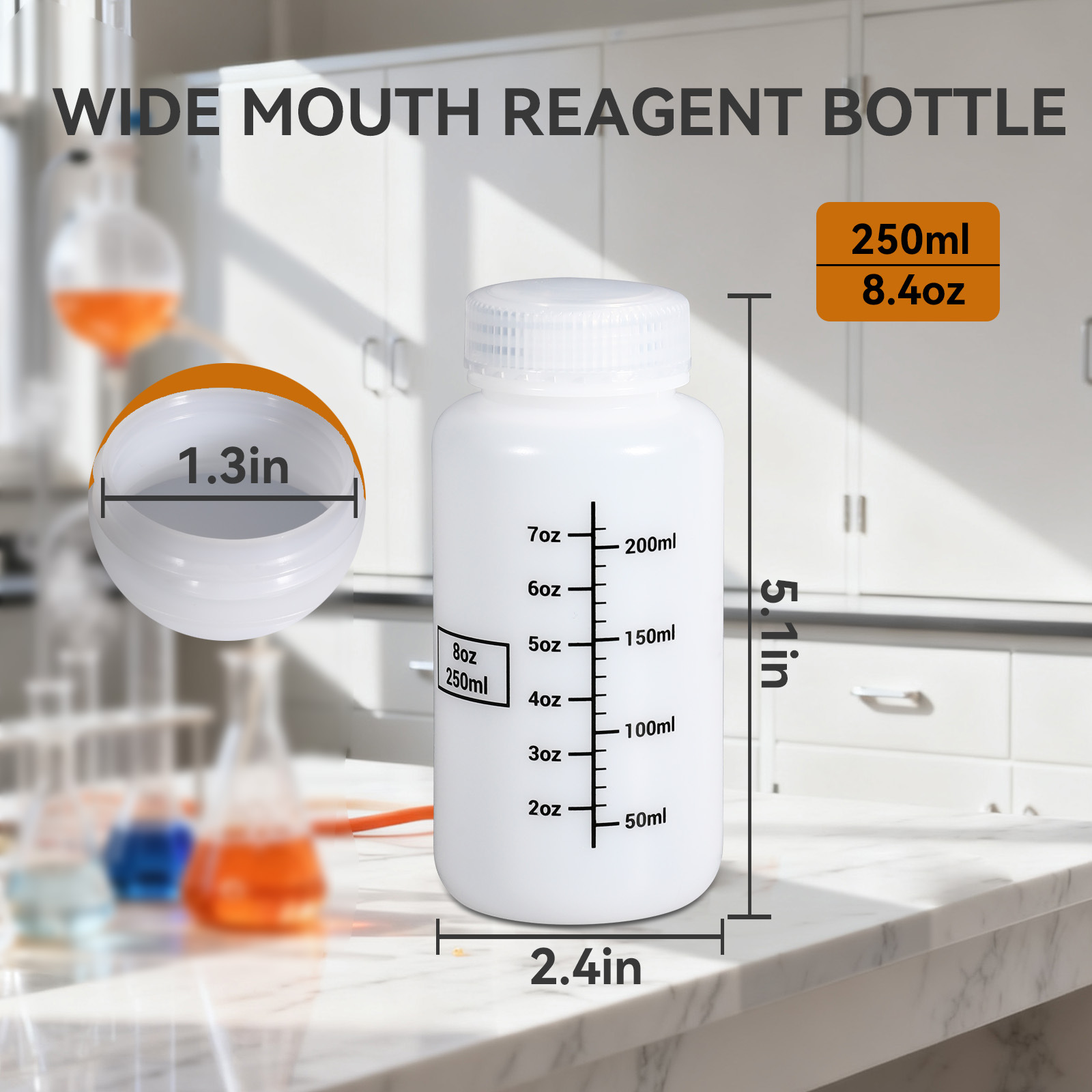 Botella de boca ancha de PP, botella de reactivo estéril resistente a altas temperaturas, botella química transparente, botella para muestras de polvo de laboratorio con escala, botella de plástico