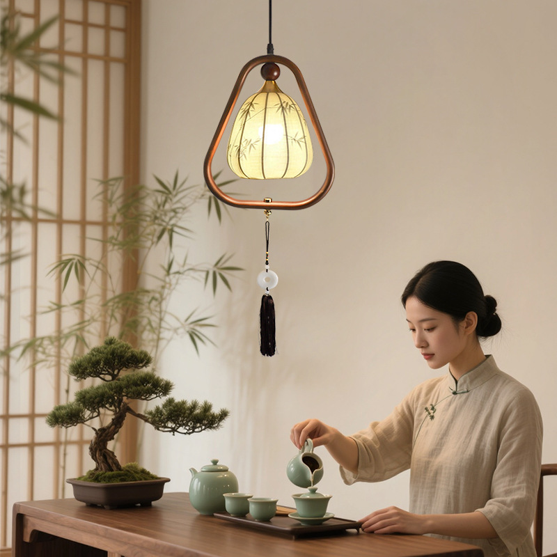 Chandelier de viento medieval Zhongshan fábrica de lámparas directas Song estética corredor mesa de té dormitorio cabezal de cama tela pequeña lámpara