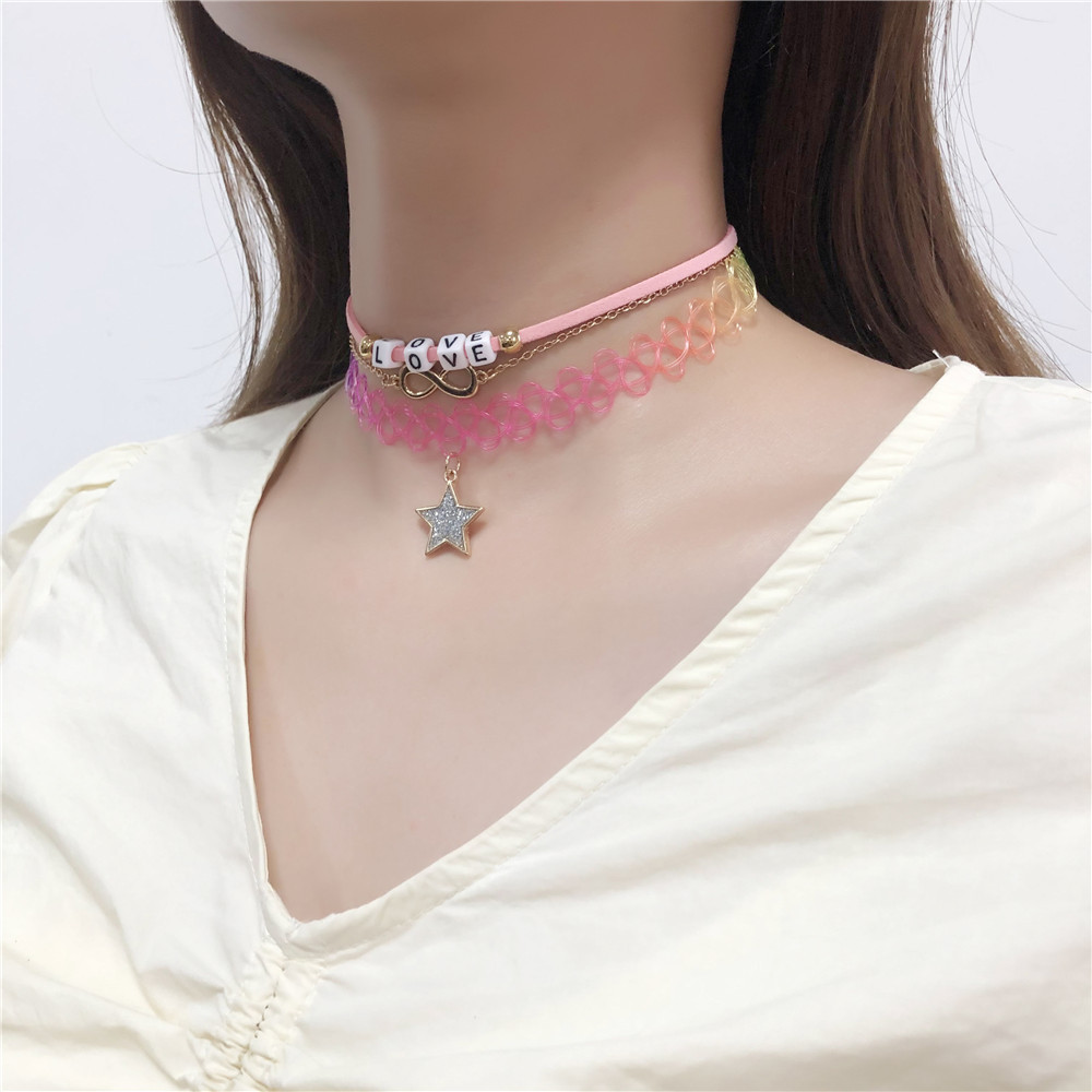 neue Art und Weise rosa fnfzackiger Sternbuchstabe LIEBE Wrfel 3 Stze Halskettengroverkauf nihaojewelrypicture4