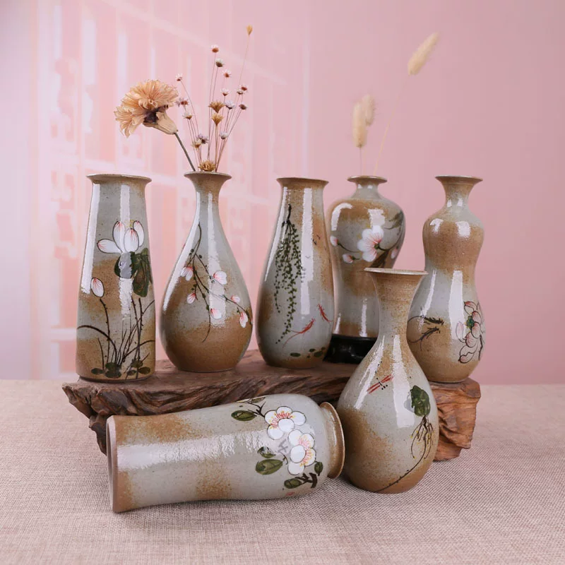 vase Грубая керамика ручная росписью ваза Jingdezhen высокотемпературная новая китайская гостиная ресторан стиль ваза качание