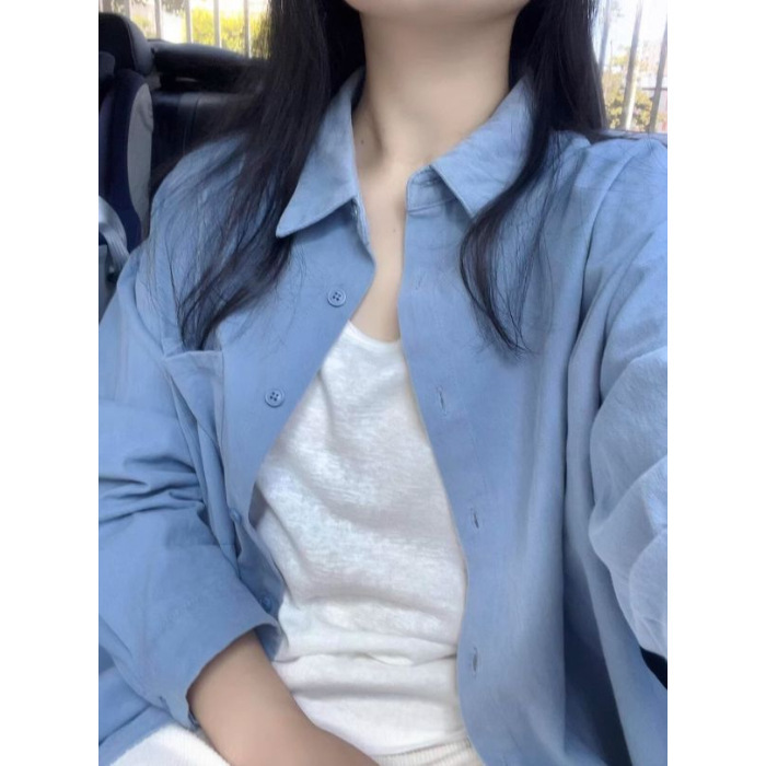 轻奢高级纯棉正肩衬衫春秋季慵懒风宽松百搭显瘦衬衣长袖上衣外穿|undefined