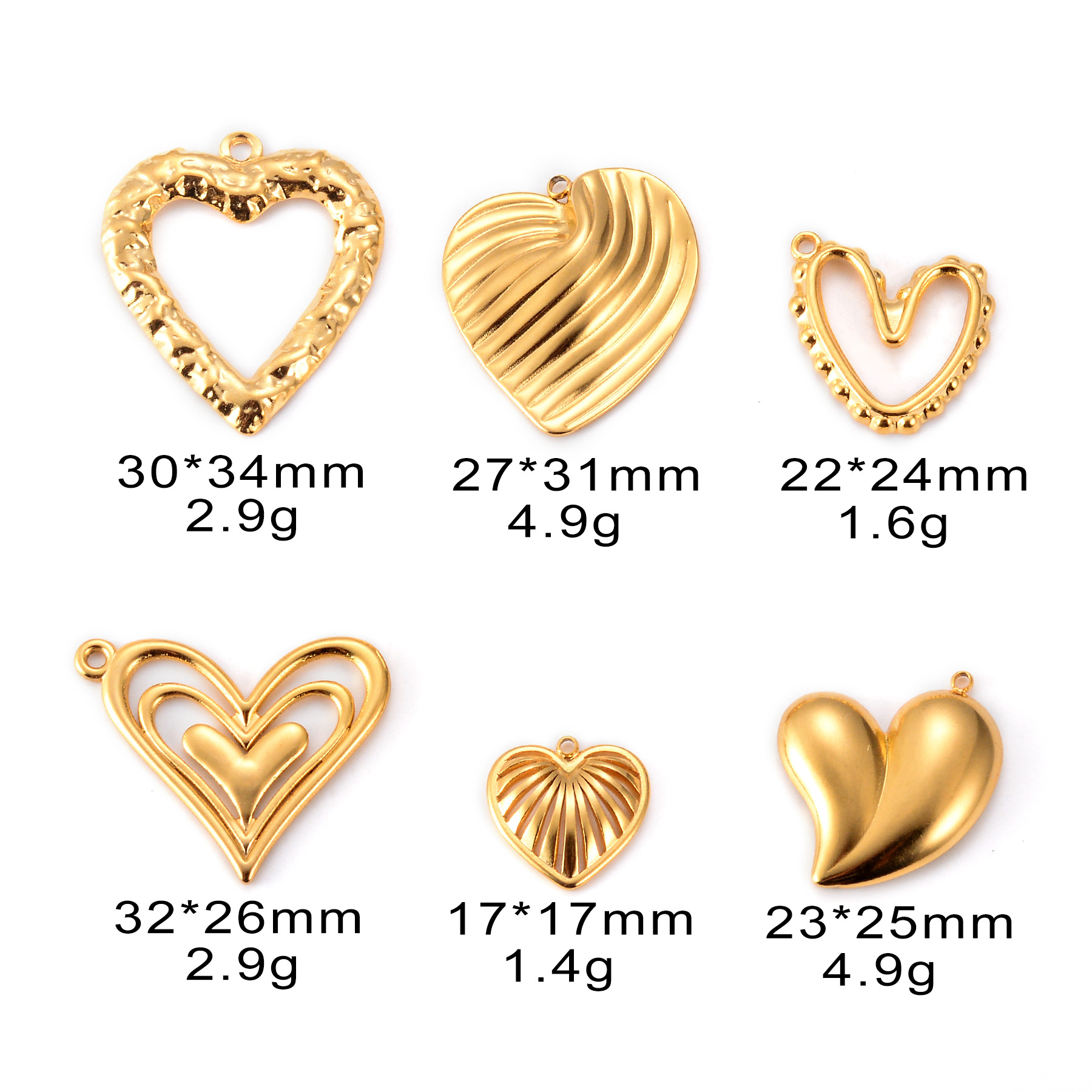 3g Weight 1 Piece 304 Stainless Steel Heart Shape Pendant
