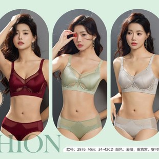 2976 Luxury Satin Push-Up Bra Women's Memory Soft Steel Ring Upper Bra Large Chest Show Small Pull Bra Wholesale Live