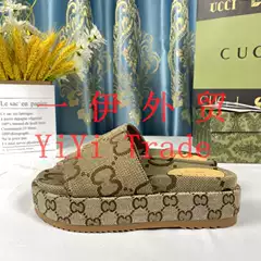 Thick-soled slippers foreign trade 2023 New G home presbyopic printed hidden height embroidered one-word casual muffin sandals