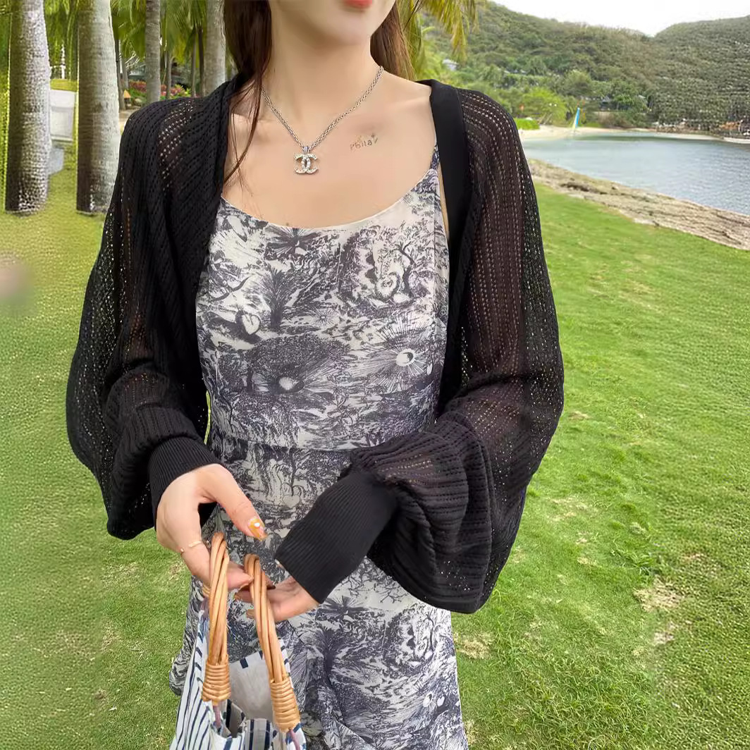 Sunscreen Knitted Cardigan Jacket Women's 2024 Summer Thin Slip Skirt Overshirt Ice Silk Short Waistcoat