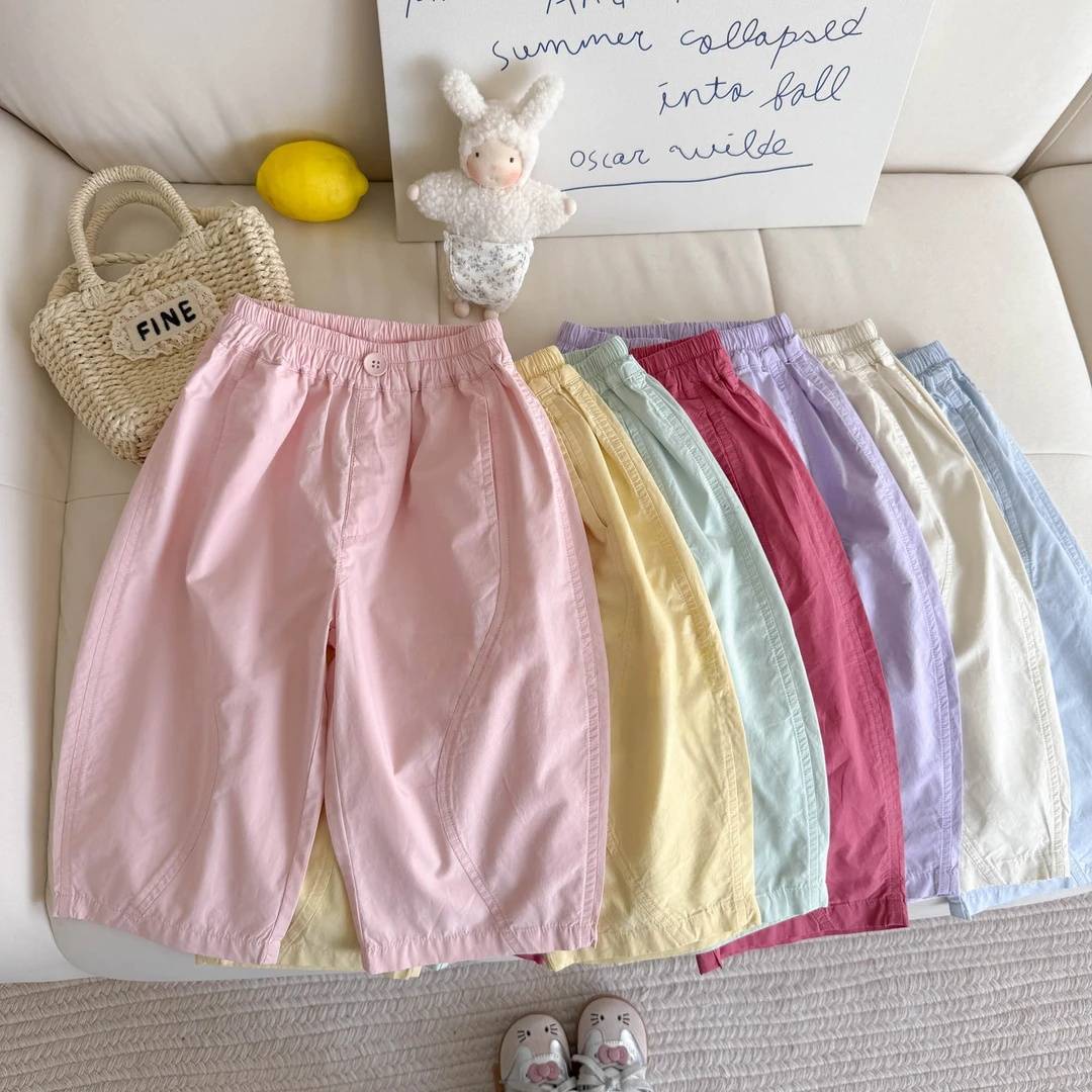 Sweet Little Girl Korean Style Casual Anti-Mosquito Pants Fashionable Summer New Wide-Leg Pants for Baby Girls Thin Loose Pants