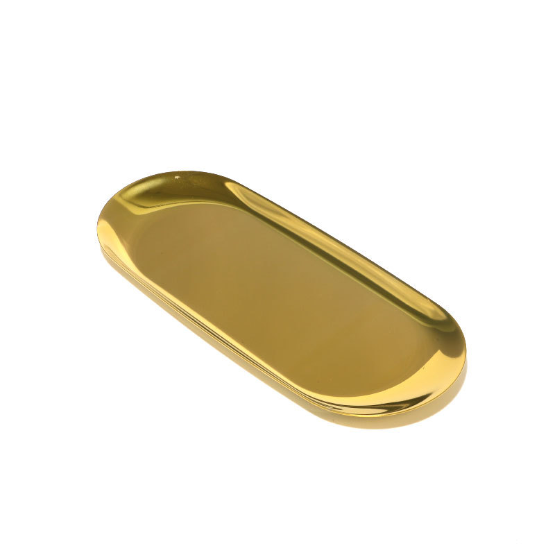 Fábrica al por mayor Acero inoxidable latón oro color primario color oval metal bandeja fruta caramelo bandeja de almacenamiento