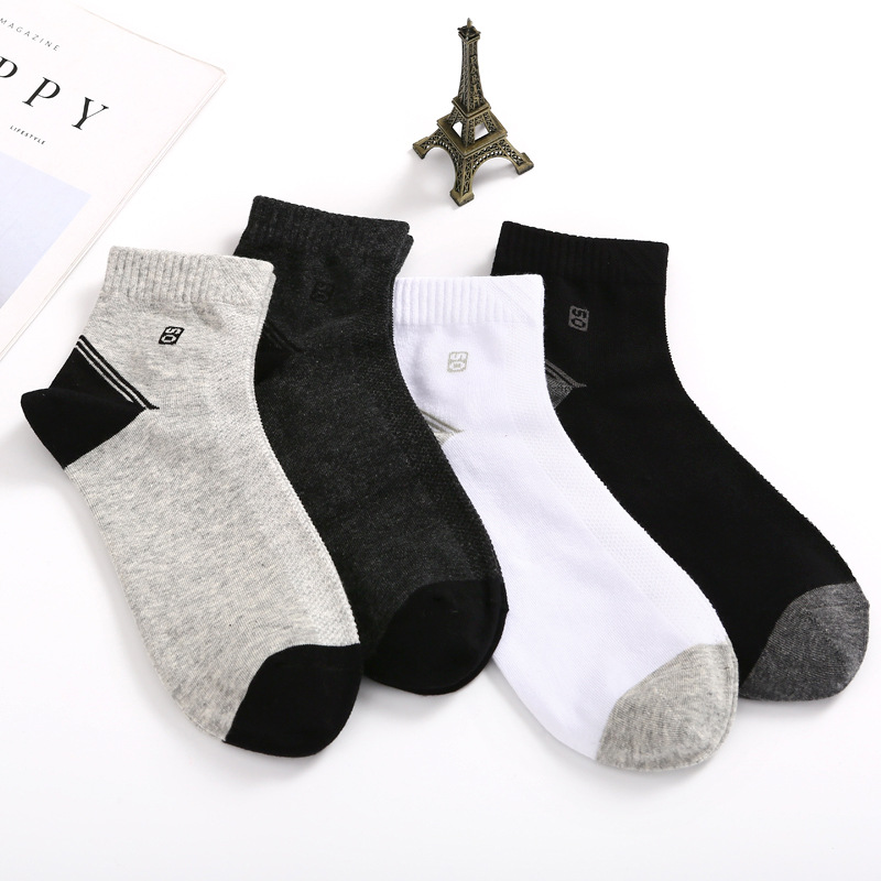 Red Bean Combed Cotton Four Seasons Antibacterial Sports Men's Socks Sweat Absorbent Odor-proof Middle Tube Anti-cracking Wear-resistant Spring and Summer Breathable Comfortable