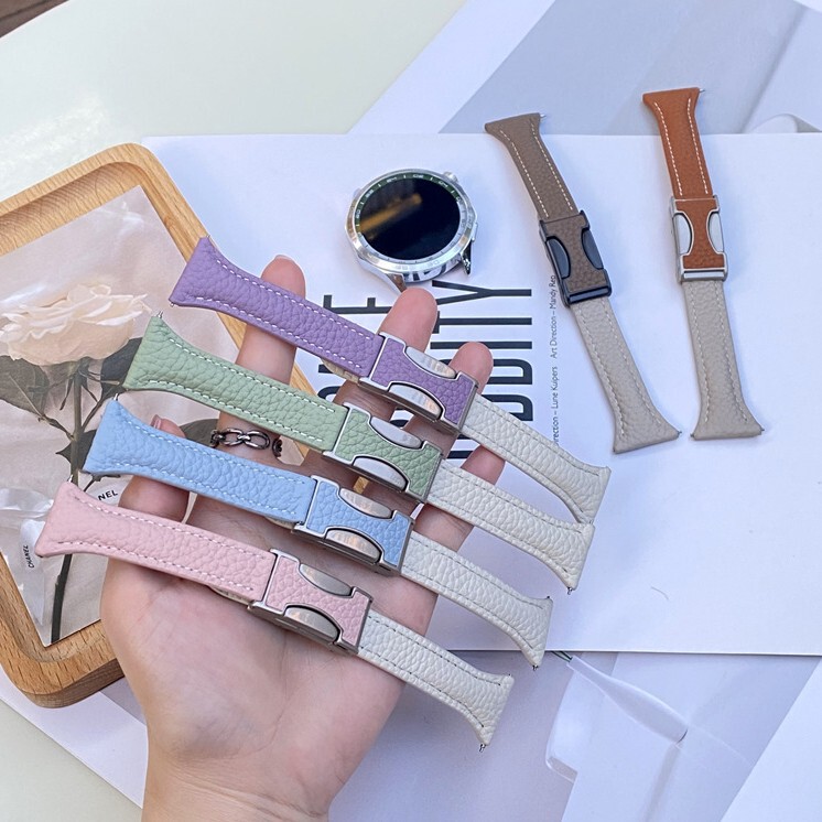 Double C Buckle Lychee Pattern Genuine Leather Strap Suitable for Huawei Gt5 Watch Gt4Watch234Pro Honor Gs Winter Women's Se