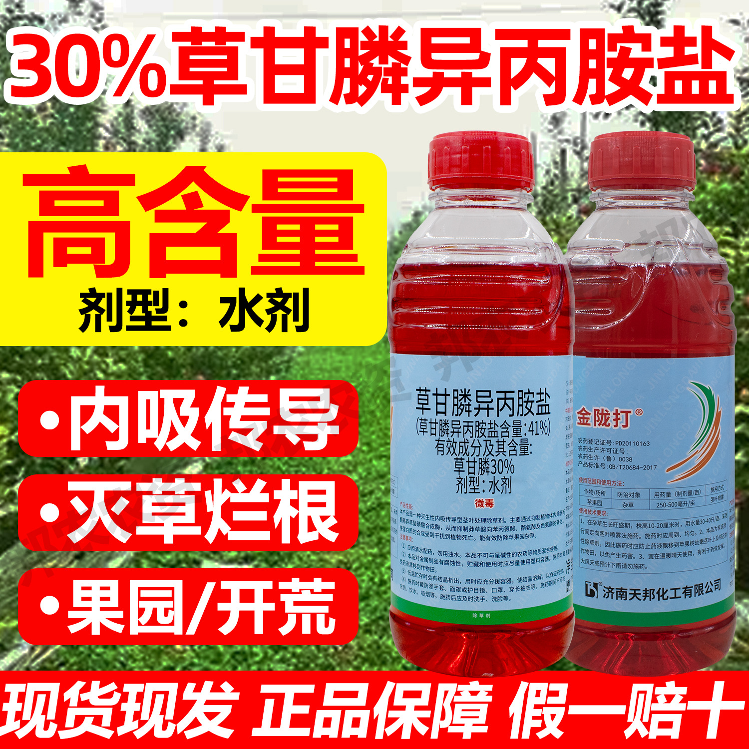 41%草甘膦异丙铵盐荒地除草剂正品草甘磷除草剂果园林荒地除草药