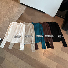 081901 秋季新款女士日常休闲百搭圆领纯色修身长袖亨利打底衫