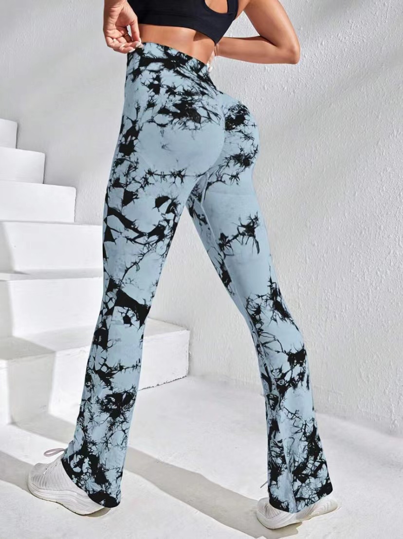 Versión gruesa talla S 200g + sin costuras pantalones de yoga de la aptitud de las mujeres Pantalones deportivos tie-dyed tie-float Hip-lifting pantalones Leggings