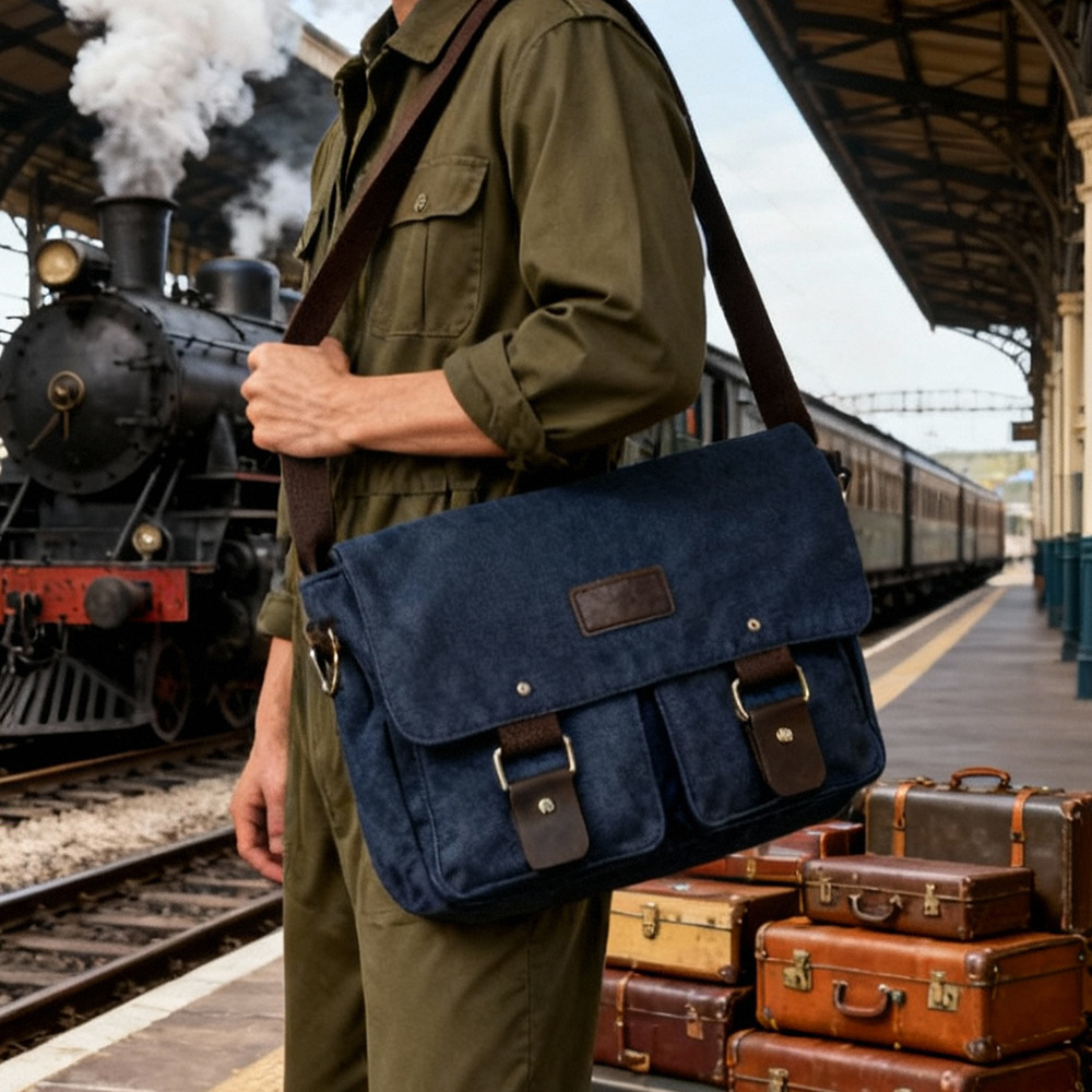 New Korean Fashion Casual Canvas Men's Bag Practical Business Shoulder Crossbody Bag Men's Retro Student Schoolbag