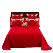 结婚床单大红单件婚庆纯色婚房双人床上新娘酒店被单1.8米床跨境