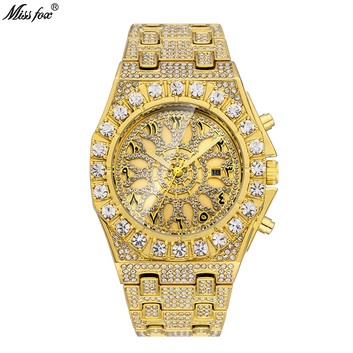 Missfox New Live Broadcast Popular Hip-Hop Niche Design Full Diamond Arabic Scale Men's Watch