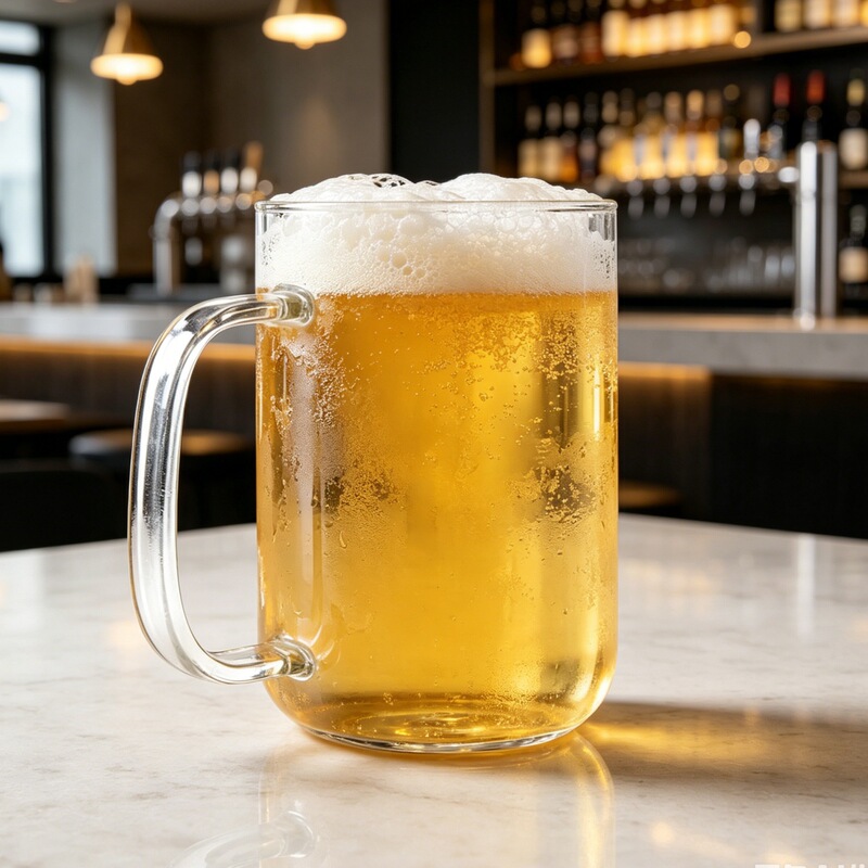 Glass beer mug with handle, high borosilicate, large capacity, suitable for taverns, KTV, restaurants. Factory stock, available for dropshipping