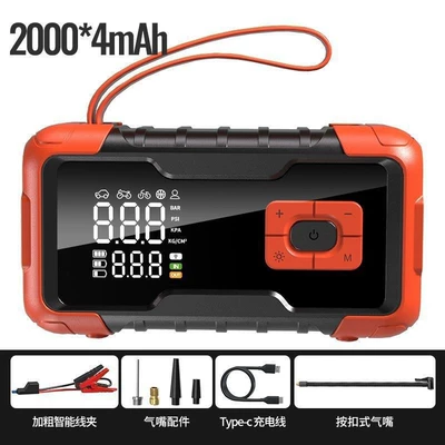 Car Air Pump and Emergency Jump Starter All-In-One Device, Powerful 12V Car Jump Starter Power Bank (Hava nasosu) - 8000-mahsmart-clip-red