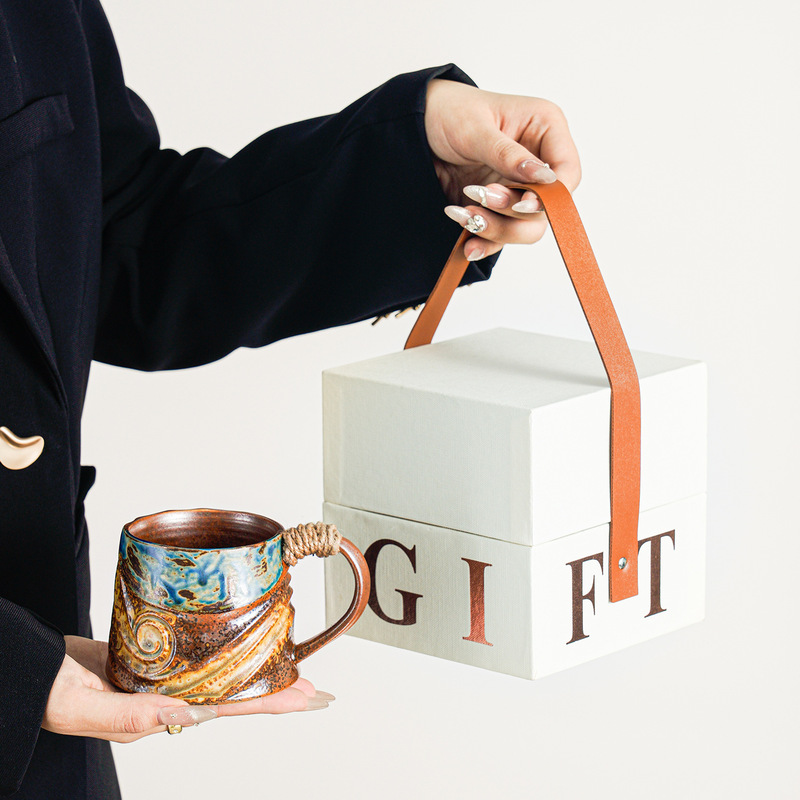 Advanced Sense Mug Retro Kiln Change Ceramic Cup Giving-away Accompanying Gift High-end Fine Water Cup Gift Box suit