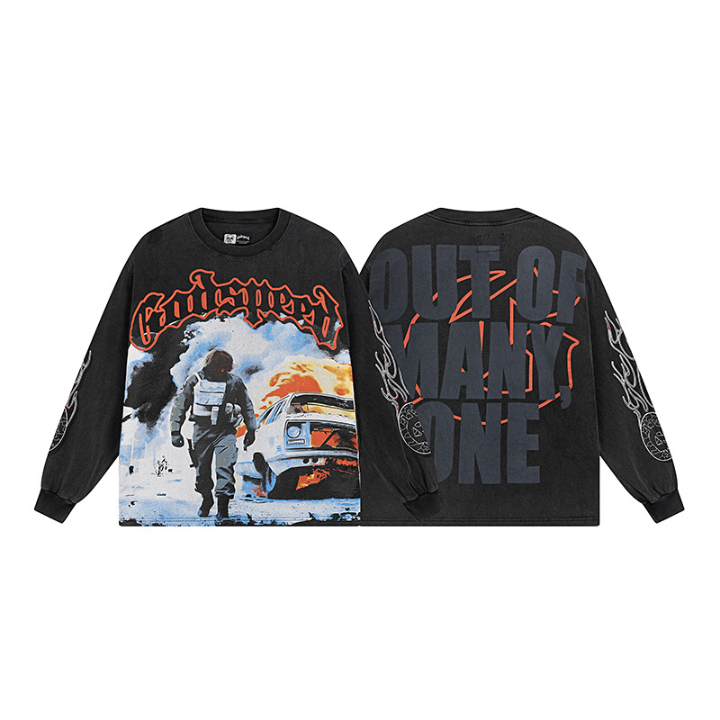 Al por mayor transfronterizo MideaGO Skull Metal Rock Band Robot camiseta de base de algodón suelta camiseta de manga larga