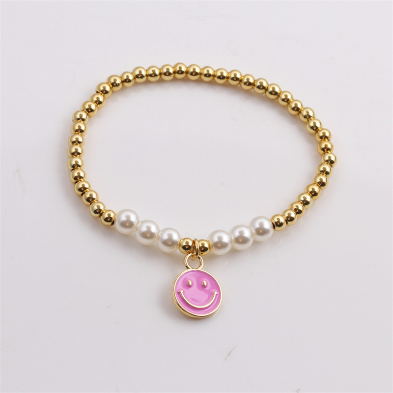 Dripping Oil Smiley Face Pendant Pearl Copper Beaded Bracelet Wholesale Nihaojewelry display picture 5