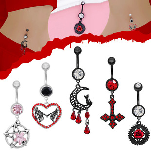 European and American Cross-Border Piercing Navel Ring Niche Alternative Navel Ring Five-Star Moon Navel Nail Piercing Jewelry Factory Direct Sale