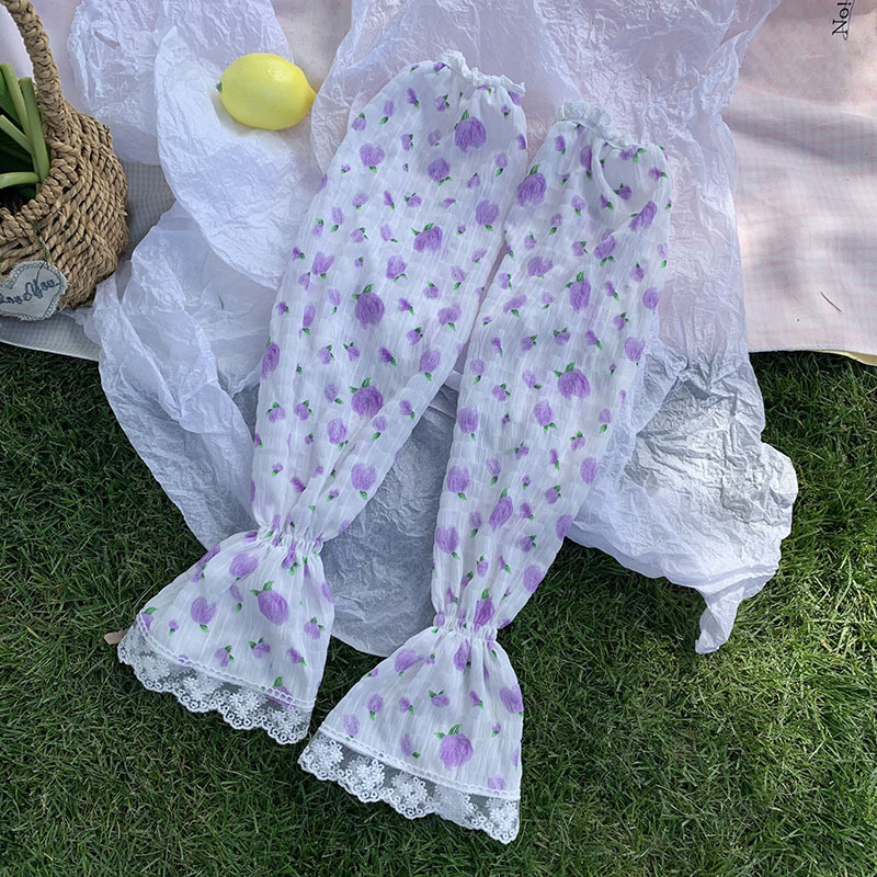 Mangas de hielo, mangas de protección solar, verano femenino, fresco, floral pequeño, encaje francés, sombreado, viaje en bicicleta, juego de máscara de manga de hielo