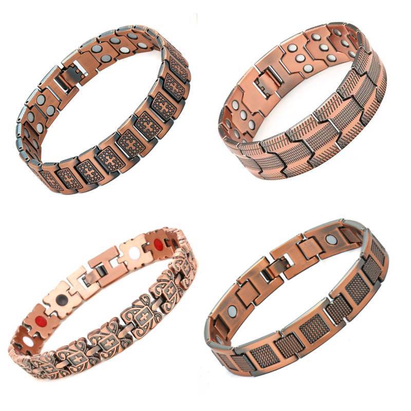 European and American Cross-Border Hot-Selling Antique Red Copper Bracelet with Finely Carved Lines, Fashionable Retro Three-Row Full Magnet Couple Bracelet Wholesale European and American Cross-Border Hot-Selling Antique Red Copper Bracelet with Finely Carved Lines, Fashionable Retro Three-Row Full Magnet Couple Bracelet Wholesale