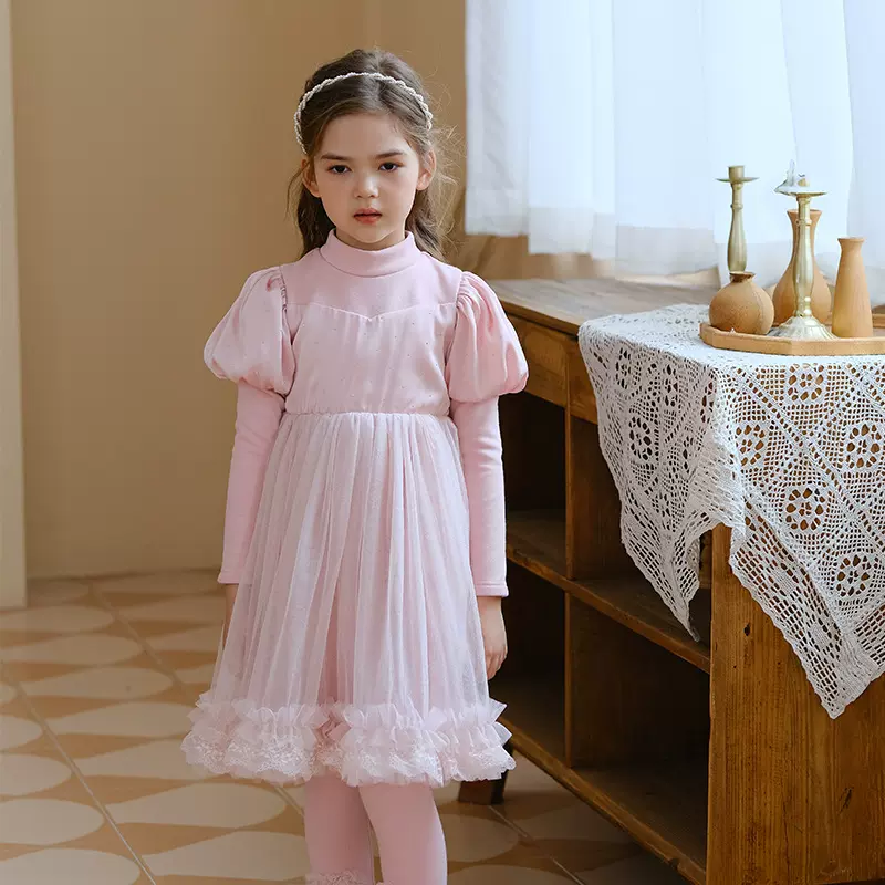 【反季节清仓】童装冬季连衣裙半高领泡泡袖加绒儿童裙