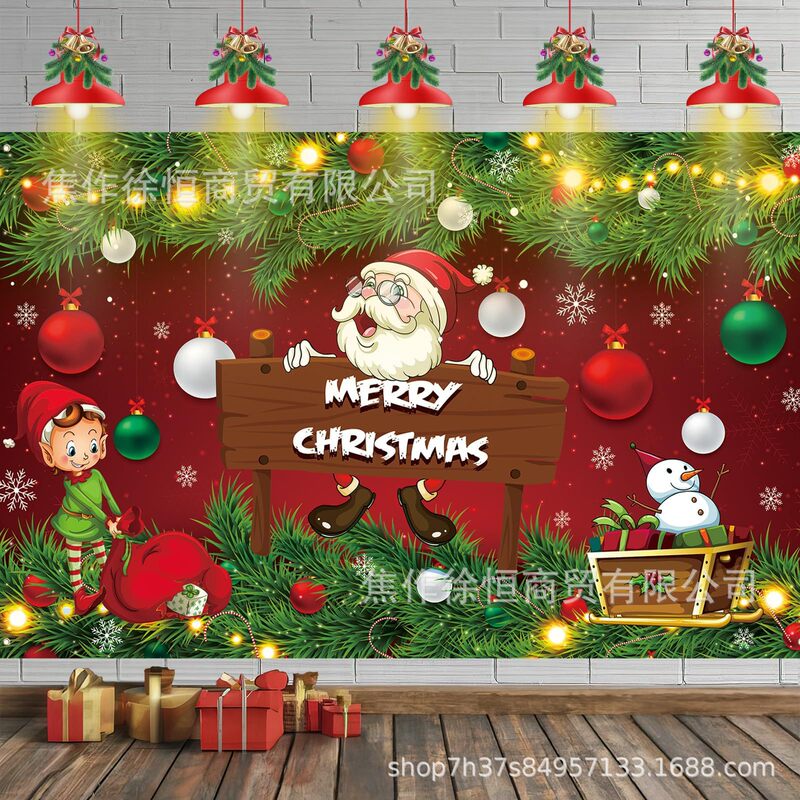 Amazon temu ホットセール新年とクリスマス背景布バナーメリークリスマスパーティー装飾小道具旗布|undefined