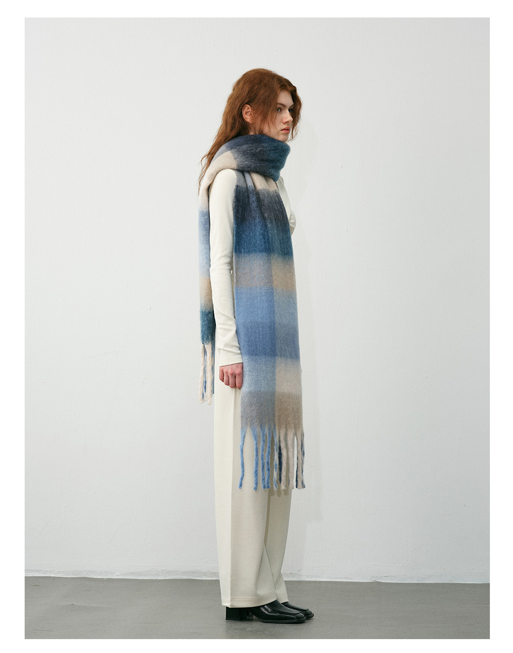 Classic cotton candy rainbow check cashmere scarf Women's Winter soft extended patchwork check bib shawl_voghion.com