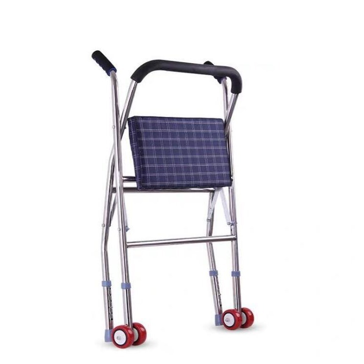 Fábrica al por mayor ruedas Walker de acero inoxidable Carro de rehabilitación Walker con asiento Walker plegable