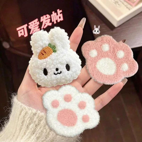 Cute cat paw bangs stickers, magic plush hair stickers, sweet girl's seamless hair accessories, hair clips for girls