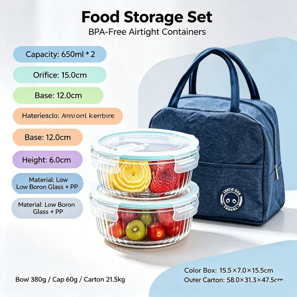 Round sealed glass food storage containers, lunch boxes, storage boxes, and baby food storage boxes – available in sets of 1, 2, or 3