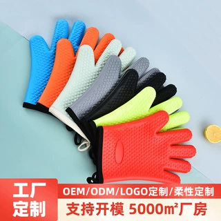 硅胶防烫手套定制logo加棉五指家用烧烤烘焙手套烤箱厨房隔热手套