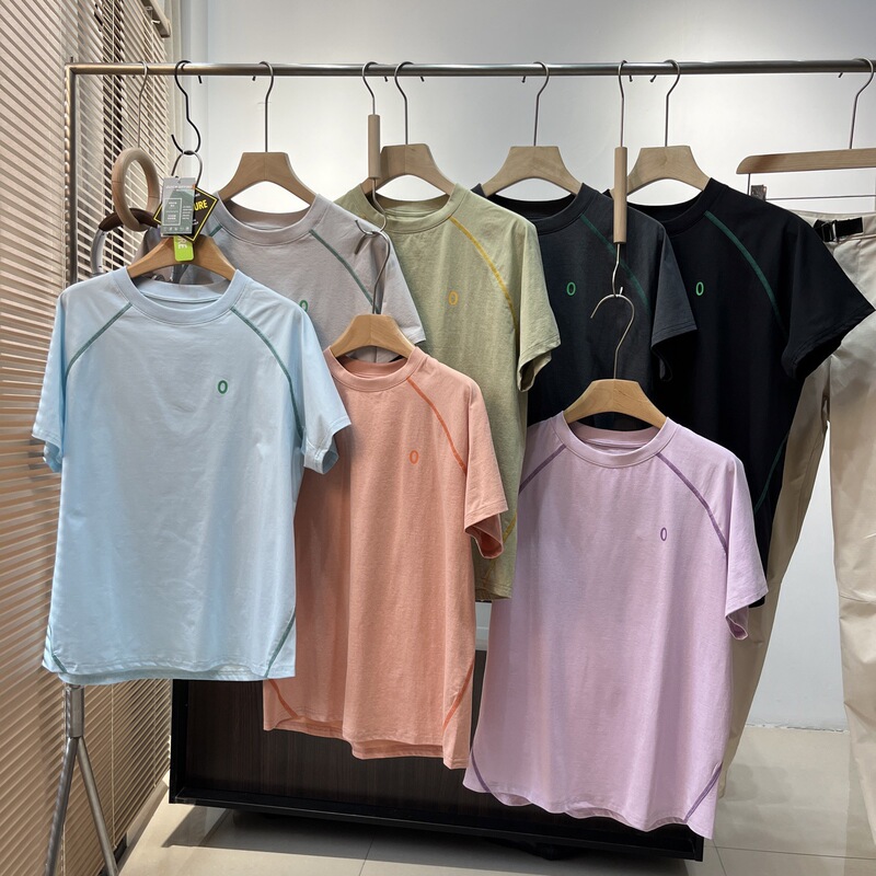 Japanese [four-needle six-thread quick-drying] round neck elastic T-shirt men's and women's raglan short-sleeved couples outdoor 7592