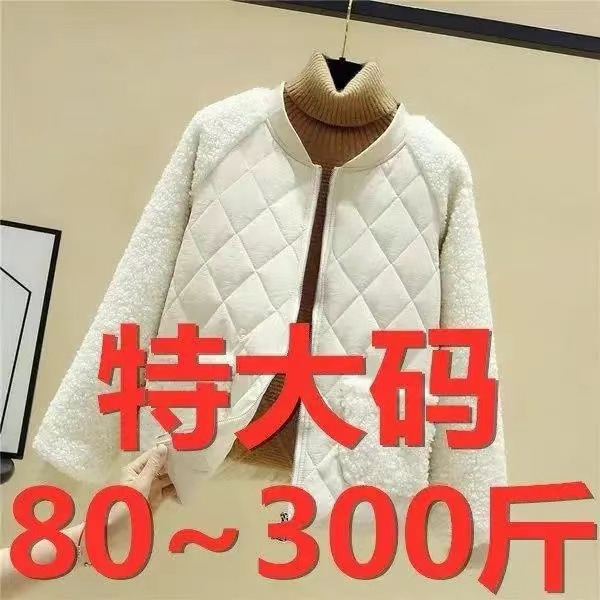 薄手の綿服の女性の新型の大きいサイズの短いタイプの冬のジャケットの綿服のネットの赤い色はウールの子羊をまねて小さい綿入れの上着をつなぎ合わせます。|undefined