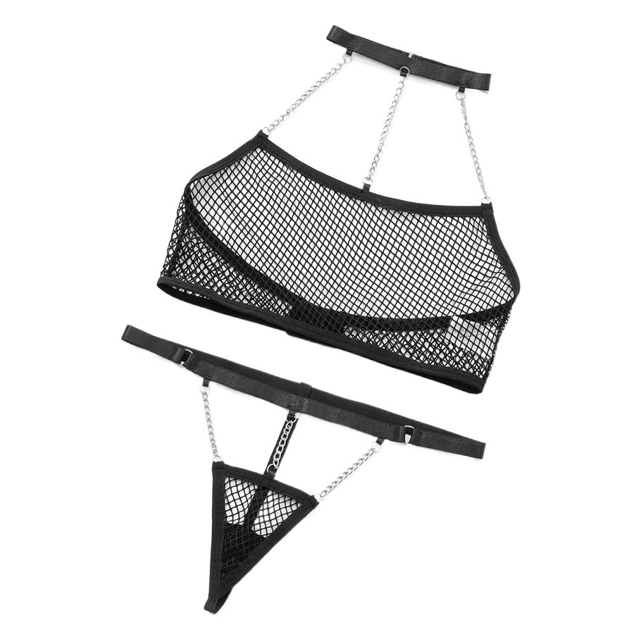 Amazon AliExpress европейский и американский размер сексуальный женский сетчатый бюстгальтер нижнего белья с металлической цепочкой сексуальный костюм 1012