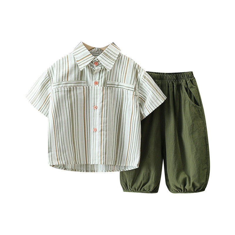 3622 ropa de verano para niños traje guapo camisa de calle frita conjunto de dos piezas para niños 2023 verano nueva manga corta cómoda