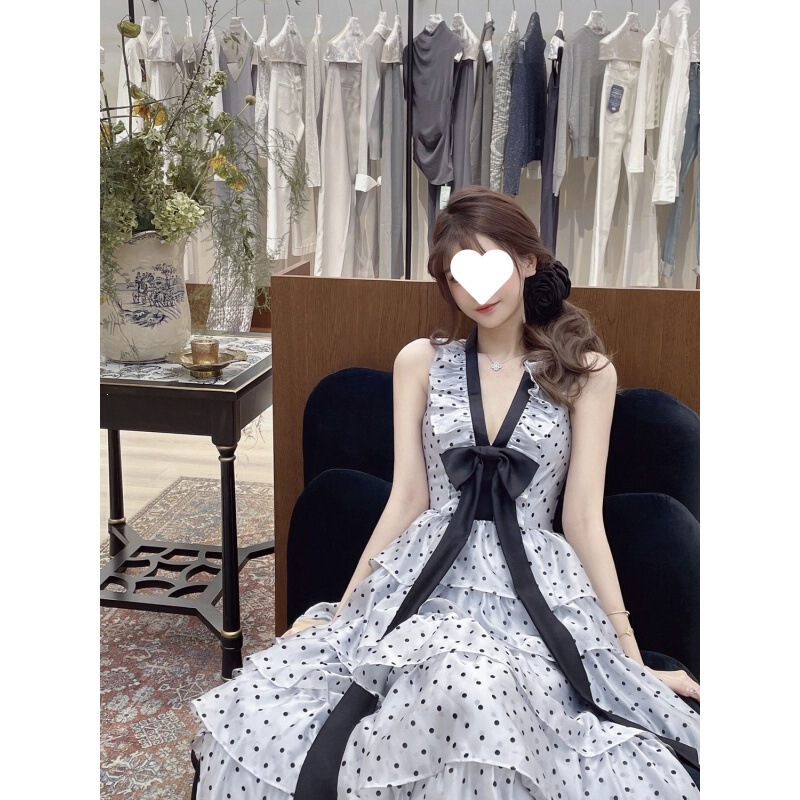 French-Style Elegant Mid-Length Polka Dot Dress with Bow, Cake Dress for Women, New Summer Style French-Style Elegant Mid-Length Polka Dot Dress with Bow, Cake Dress for Women, New Summer Style