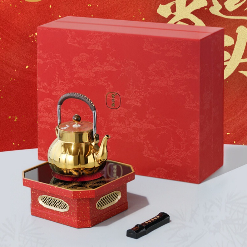 Yingge Shao Four-Level Electric Ceramic Stove Red Gift Box Blessing Gift Chinese Tea Set for Elders