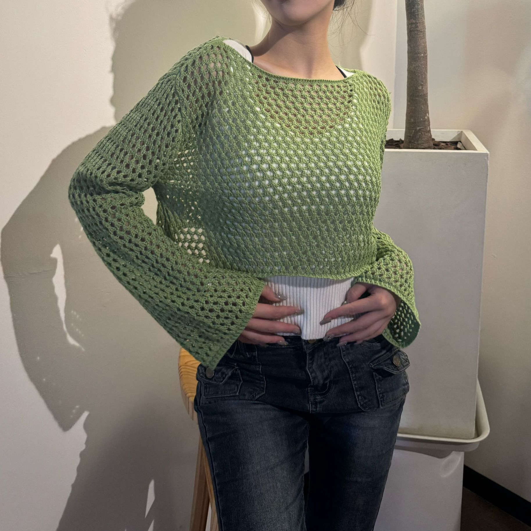 European and American Cross-Border Hollow-Out Knitwear, Lightweight Women's Top, Sexy Pure Desire Style, Thin Sun-Protective Outerwear, Backless Cover-Up