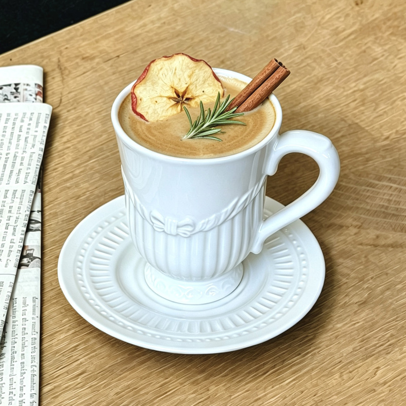 Cross-Border Exclusive Supply of French-Style Pure White Ceramic Cup and Saucer with Embossed Design, Vintage Afternoon Tea Cup with Tray Cross-Border Exclusive Supply of French-Style Pure White Ceramic Cup and Saucer with Embossed Design, Vintage Afternoon Tea Cup with Tray