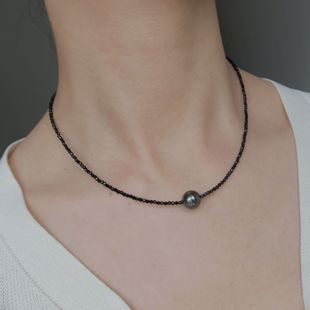 Niche Design Black Pointed Crystal Necklace S925 Silver Tahiti Black Natural Freshwater Pearl Shijia Pearl Necklace
