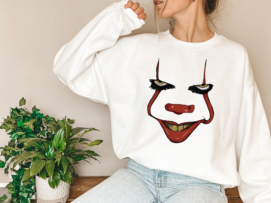 women s Halloween clown heat transfer loose round neck long-sleeved sweatshirt nihaostyles clothing wholesale NSMID78785