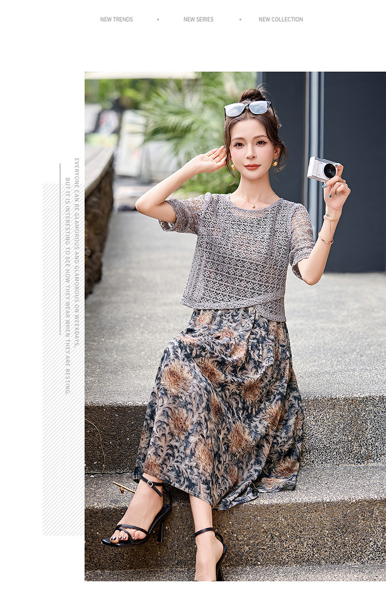 Đầm hai dây maxi nữ họa tiết hoa nhí phối ren WA9518 — Xanh lông mòng đen, màu kaki chi tiết 13